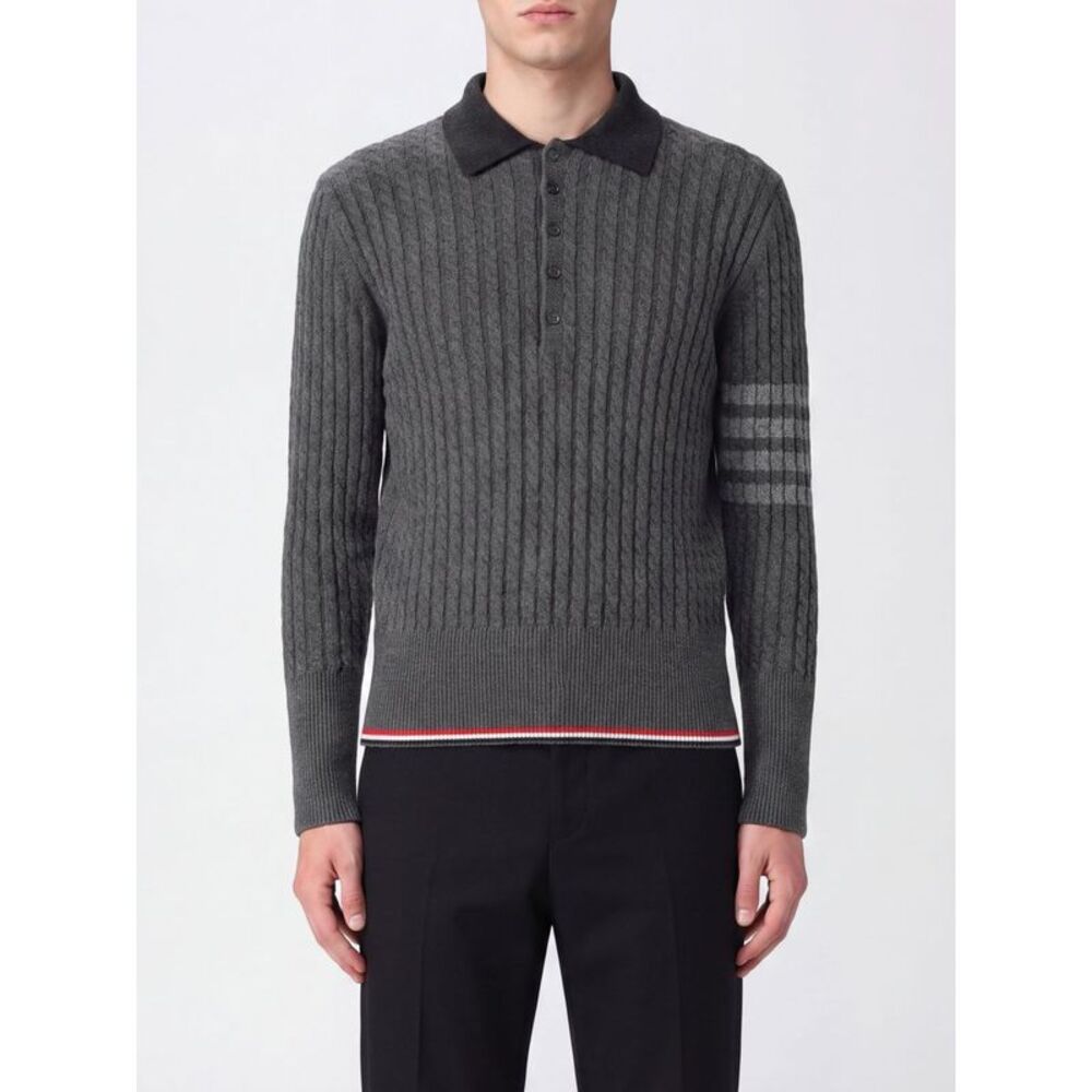 Thom Browne Men Thom Browne 4-Bar Slim Fit Long-Sleeved Virgin Wool Polo